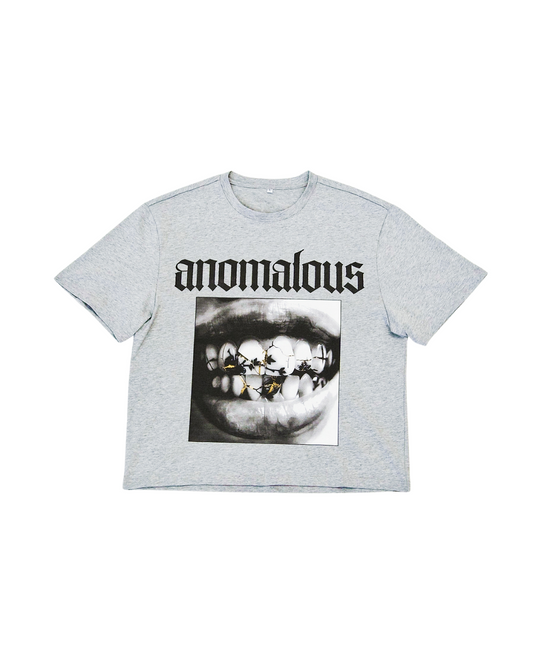 Cracked Smile Tee - 300gsm cotton with Kintsugi-inspired gold cracks over grayscale teeth
