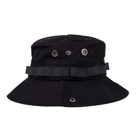 Black bucket hat front view - Anomalous Perth streetwear accessories